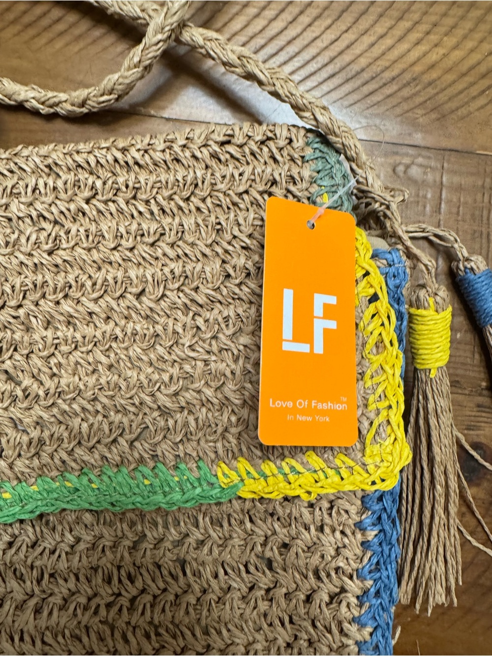Love of Fashion LF Woven Straw Crossbody Bag with Colorful Trim